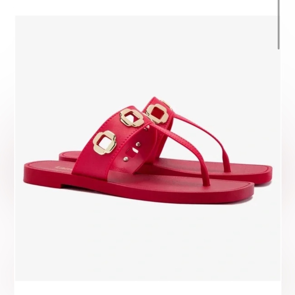 Larroude Milan Grommet Thong Sandals Women's sz 6/7 Jelly Scarlet Red